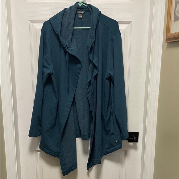 Eddie Bauer | Teal | Long Sleeve | Motion Cozy | Hooded Cardigan/Wrap |Size T2XL - Picture 2 of 16
